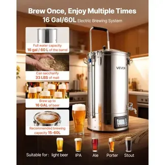 VEVOR elektrisches Bierbraugerät Bierbrauanlage Braukessel 60 L Hausgebrauch, Maischekochgerät mit Rezeptspeicher & Automatik-/Manuellmodus & Bedienfeld & Zirkulationsrohr, Brausystem VEVOR elektrisches Bierbraugerät Bierbrauanlage Braukessel 60 L Hausgebrauch, Maischekochgerät mit Rezeptspeicher & Automatik-/Manuellmodus & Bedienfeld & Zirkulationsrohr, Brausystem