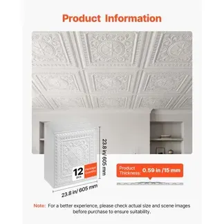 VEVOR 12 Stk. Deckenpaneele PVC-Deckenplatten Deckenfliesen 605x605mm Weiß, 3D-Geometrie-Design, Stoßfest, Brandschutz, Wasserfest, Für Abgehängte Decke, Elegante Innendekoration für Wohnraum Büro VEVOR 12 Stk. Deckenpaneele PVC-Deckenplatten Deckenfliesen 605x605mm Weiß, 3D-Geometrie-Design, Stoßfest, Brandschutz, Wasserfest, Für Abgehängte Decke, Elegante Innendekoration für Wohnraum Büro