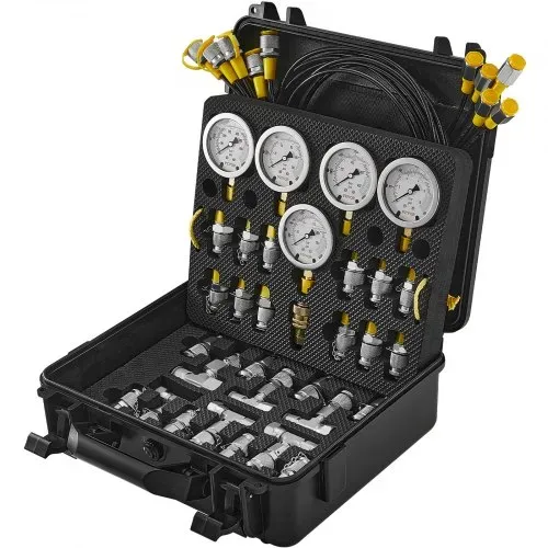 VEVOR Hydraulikdruck-Testkit, 10/100/250/400/600 bar, 5 Messgeräte, 13 Kupplungen, 14 T-Anschlüsse, 5 Testschläuche, Bagger-Hydraulik-Testmanometer-Set mit Tragetasche für Bagger-Traktoren-Maschinen – Bild 8