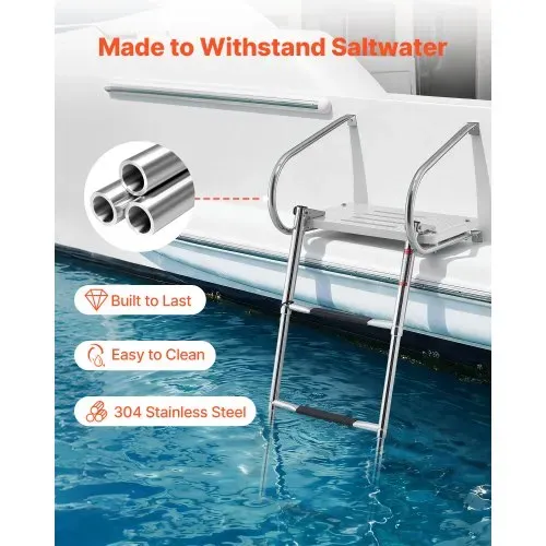 VEVOR Bootsleiter Ausziehbar, Badeleiter mit 3 Stufen Rutschfestem Pedal Handlauf & Plattform, 181 kg Belastbare Schwimmdeckleiter für Heckeinstieg, Teleskopleiter aus Edelstahl für Boote Docks Pool VEVOR Bootsleiter Ausziehbar, Badeleiter mit 3 Stufen Rutschfestem Pedal Handlauf & Plattform, 181 kg Belastbare Schwimmdeckleiter für Heckeinstieg, Teleskopleiter aus Edelstahl für Boote Docks Pool