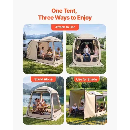 VEVOR Campingzelt, 182,88x182,88 cm, Pop-Up-Zelt für SUV-Heckklappe, tragbares Partyzelt 4-6 Personen mit Tragetasche, Seitenwände aus Netz, für Camping, Garten und Outdoor-Aktivitäten, Beige – Bild 6