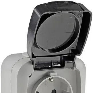 Feuchtraum Steckdose, IP44 250V~/ 16A, inkl. AP-Rahmen, grau Feuchtraum Steckdose, IP44 250V~/ 16A, inkl. AP-Rahmen, grau
