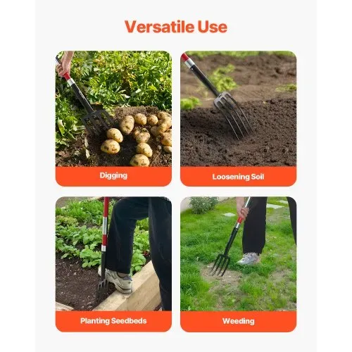 VEVOR Dunggabel, 4-Zinken-Heugabel mit Fiberglasstiel, 1150 mm Mistgabel, Mistforke mit Y-Griff, Spatengabel aus geschmiedetem Stahl für Heu, Kartoffelkompostierung, Umpflanzen und Belüftung – Bild 5