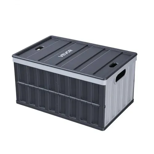 VEVOR Klappboxen 65 L 3er-Pack, Faltbare Aufbewahrungsboxen aus Kunststoff, Stapelbare Klappkörbe mit Deckel, Tragkraft 38 kg pro Box, Klappkisten, Ideal für Haushaltsorganisation, Grau & Schwarz – Bild 10