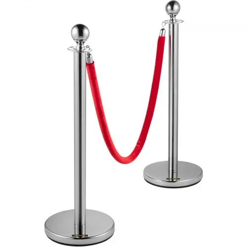 VEVOR Personenleitsystem 8 Ständer, 90 cm Gesamthöhe Absperrung, Abgrenzungsständer Leitpfosten, Absperrständer mit 1,5 M Länge Gürtel für Hochzeit Flughafen, Ständer aus Stahl und Eisen, Silber Rot – Bild 8