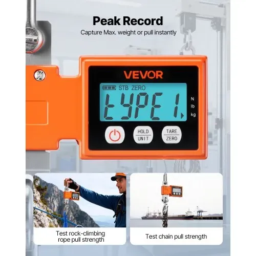 VEVOR Kranwaage 500 kg, Digitale Industriewaage mit Gehäuse aus Aluminiumguss & LCD-Display, Wildwaage 100-g-Teilung & 3-Stufiger, Abschaltautomatik, Hakenwaage, Zugwaage für Garagen, Werkstatt – Bild 3