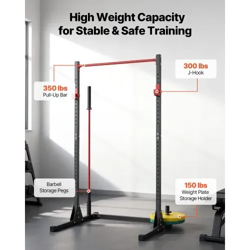 VEVOR Power Rack 362,87 kg Belastbar, multifunktionales Squat Rack für Heimfitnessstudio, Krafttrainingsgerät mit 28-fach verstellbaren J-Haken für Langhantel-Kniebeugen Klimmzüge Gewichtheben – Bild 2