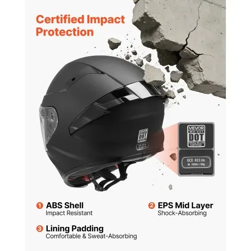 VEVOR Integralhelm Größe M, Motorradhelm mit Klarem Visier ECE 22.06 Zertifiziert Vollvisierhelm für Damen & Herren Vollvisierhelm mit Bluetooth-Lautsprecherfach, Mopedhelm Full Face Schwarz – Bild 2