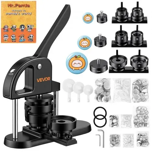 VEVOR Buttonmaschine 25/32/58 mm Knopfmachermaschine Schwarz 300 Stk., Mit Kreisschneider Zauberbuch & Ergonomischem Griff für DIY-Anstecker Pins Kühlschrankmagnete & Schlüsselanhänger – Bild 8