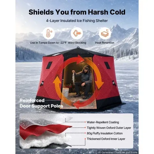VEVOR Eisangelzelt Eisfischerzelt 6-8 Personen 3,3×3,3×2 m Zelt Isoliert, Eisschutzzelt für Winterfischen, 6,75 m² Fläche, 600D 4-Lagiges Gewebe, Hub-Style-Zelt mit Ankern, Seilen, Tragetasche, Rot VEVOR Eisangelzelt Eisfischerzelt 6-8 Personen 3,3×3,3×2 m Zelt Isoliert, Eisschutzzelt für Winterfischen, 6,75 m² Fläche, 600D 4-Lagiges Gewebe, Hub-Style-Zelt mit Ankern, Seilen, Tragetasche, Rot