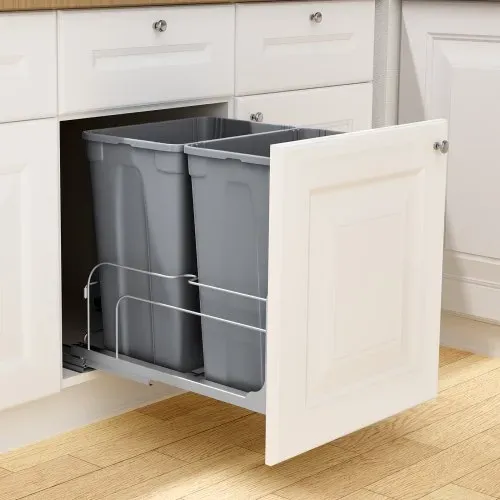 VEVOR ausziehbarer Abfallbehälter (35 Qt x2), doppelter Unterbau-Küchenabfallbehälter, Mülleimer mit Türsatz & Soft-Close-Schieberegler, für Küchenschrank Spüle unter der Theke (grau) – Bild 7