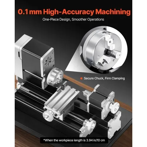 VEVOR Mini-Drehmaschine aus Metall 70x130 mm, Fräsmaschine 20000 U/min, 36 W Hochleistungsmotor, 3-Backenfutter, didaktische Metalldrehmaschine mit Schutz für die Bearbeitung von Präzisionsteilen – Bild 3