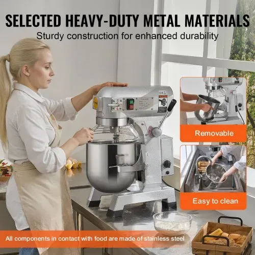 VEVOR Kommerzieller Küchenmixer, 10 l kommerzieller Standmixer mit 3 einstellbaren Geschwindigkeiten, 550 W Teigmixer mit Edelstahlschüssel und 3 Mixaufsätzen, ideal für Restaurant, Bäckerei, Konditorei, Café – Bild 4
