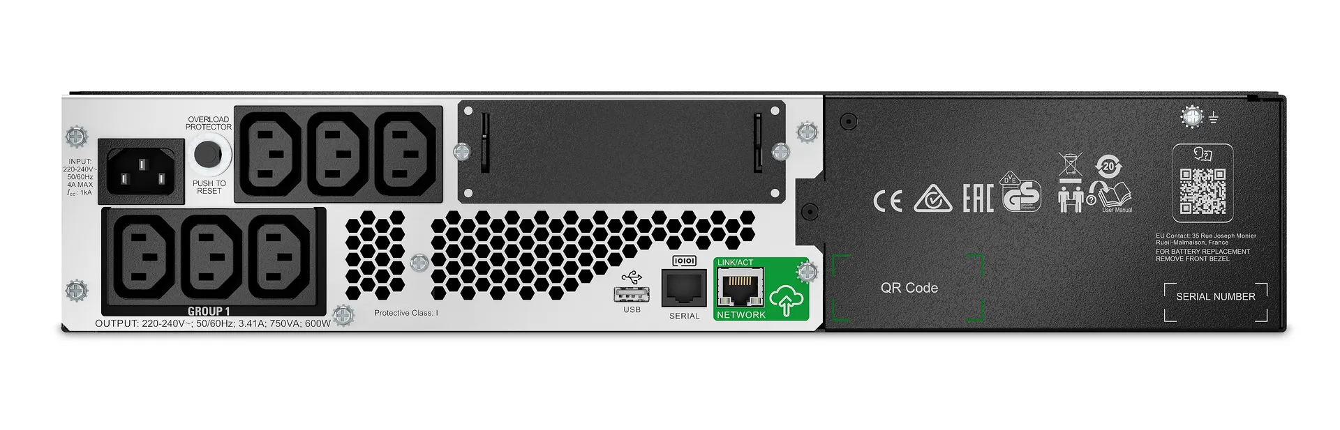 APC Smart-UPS, Line Interactive, 750VA, Lithium-ion, Rack/Tower, 2HE, 230V, 6 IEC 13-Ausgänge, SmartConnect-Port+SmartSlot, kurze Tiefe, AVR, LCD – Bild 2