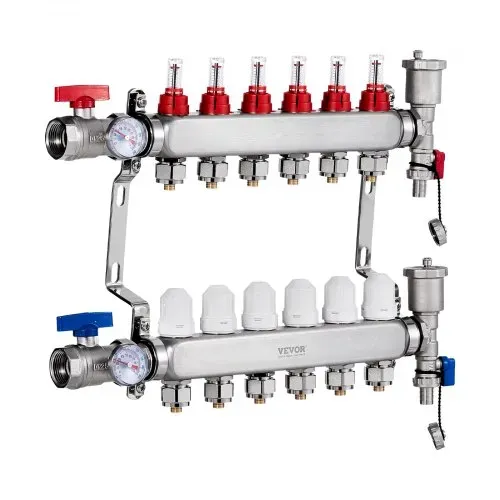 VEVOR 6-Zweig-Wärmeverteilungsverteiler, 1/2-Zoll-PEX-Rohrverteiler, Edelstahl-PEX-Verteiler für hydronische Fußbodenheizung, Wärmeverteilungs-PEX-Verteilersatz mit 1/2-Zoll-Adaptern im Lieferumfang enthalten – Bild 8