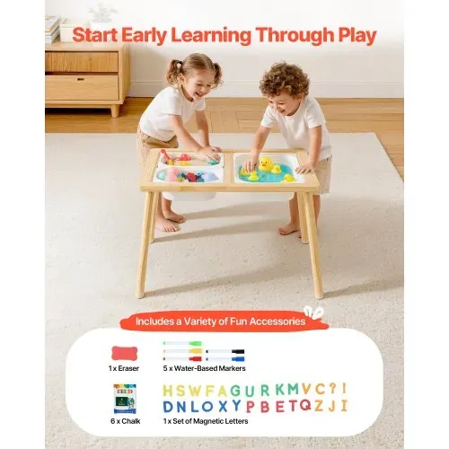 VEVOR Sensorischer Tisch, 7-in-1 Aktivitätstisch mit Wendbarer, Doppelseitiger Platte, Aufbewahrungsboxen & Rutschfesten Füßen, Spiel-Sand- & Wassertisch, für Kinder im Alter von 3-6 Jahren – Bild 6