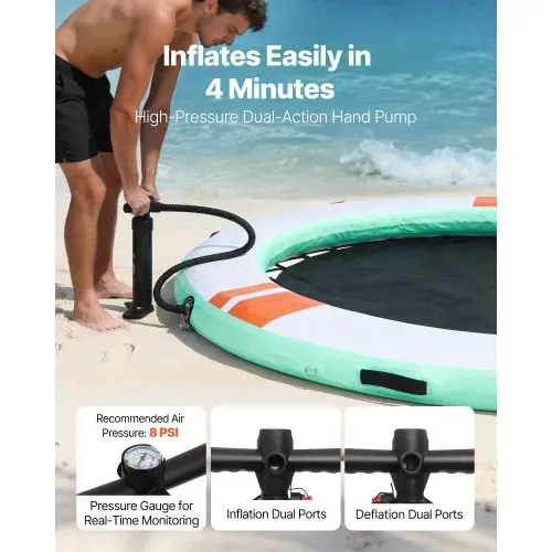 VEVOR Aufblasbares Schwimmdock φ2,44 m, Schwimmplattform mit Rutschfester Oberfläche, Tragetasche, Sonnendach & Abnehmbarer Leiter, Schwimmende Insel, Wasserplattform für Pool, Strand & Meer, Blau – Bild 4