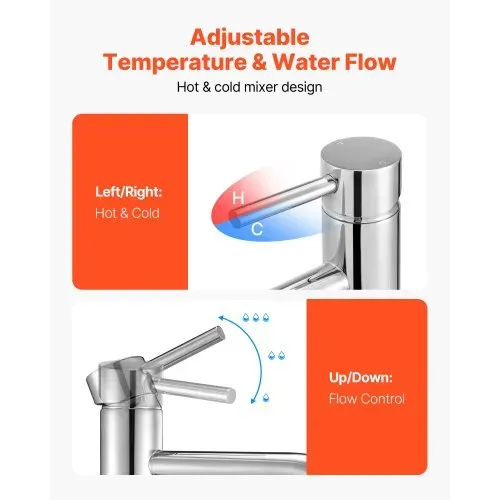 VEVOR Einhebelspültischarmatur, verchromter silberner Wasserhahn für Küchenspüle, Küchenwasserarmatur mit Druckknopfablauf, geeignet für Badezimmer Wohnmobil, Bar, Wasserhahn mit hohem Bogen VEVOR Einhebelspültischarmatur, verchromter silberner Wasserhahn für Küchenspüle, Küchenwasserarmatur mit Druckknopfablauf, geeignet für Badezimmer Wohnmobil, Bar, Wasserhahn mit hohem Bogen
