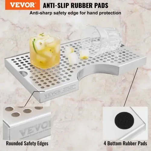 VEVOR 304 Edelstahl-Tropfschale, Bierabtropfschale mit 4 Rutschfesten Gummipads & Abnehmbarer Abdeckung, 300 x 180 x 25 mm Bar-Tropfschale Geeignet für Restaurants, Bars, Küchen, Café usw. VEVOR 304 Edelstahl-Tropfschale, Bierabtropfschale mit 4 Rutschfesten Gummipads & Abnehmbarer Abdeckung, 300 x 180 x 25 mm Bar-Tropfschale Geeignet für Restaurants, Bars, Küchen, Café usw.