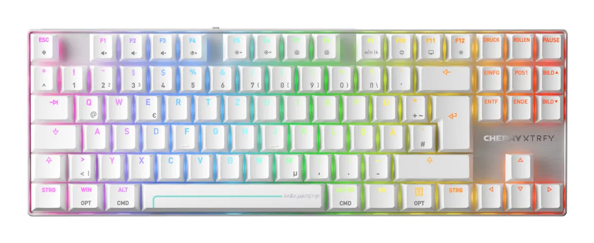 CHERRY MX 8.2 Pro TMR Wireless Tastatur Gaming USB + RF Wireless + Bluetooth QWERTZ Deutsch Silber, Weiß CHERRY MX 8.2 Pro TMR Wireless Tastatur Gaming USB + RF Wireless + Bluetooth QWERTZ Deutsch Silber, Weiß