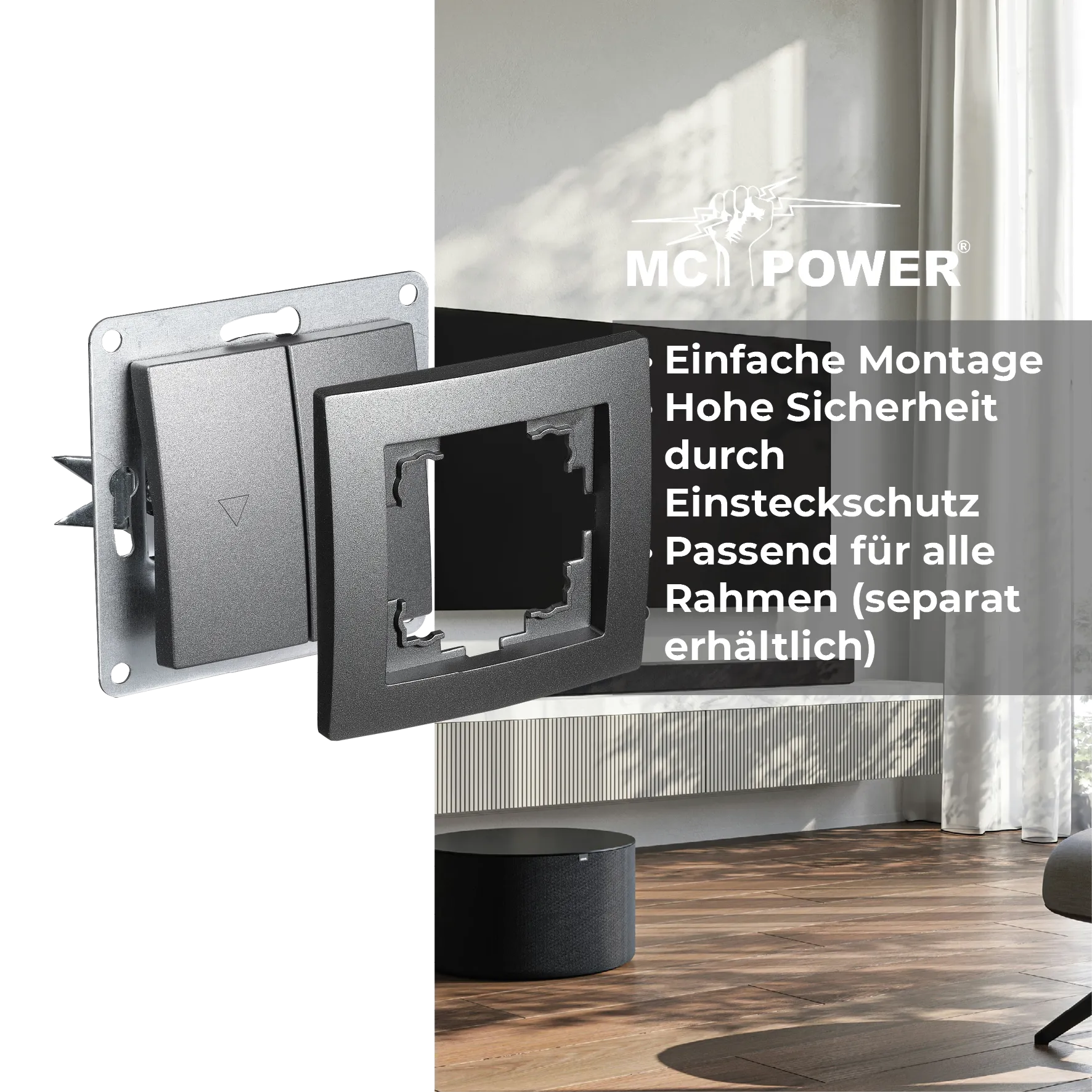 Schutzkontakt-Steckdose McPower ''Flair'', 250V~/16A, Steckanschluss, anthrazit – Bild 4