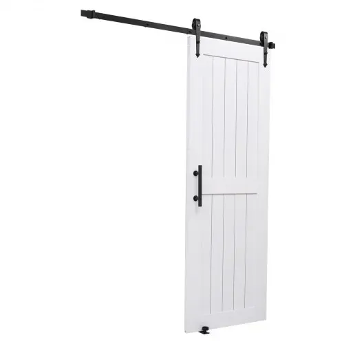VEVOR Schiebetür im Scheunenstil Schiebetürsystem (762 x 2134 mm) aus hochfesten MDF-Platten, Scheunentor mit Hardware-Kit & wasserfester PVC-Oberfläche & H-Rahmen für Wohnzimmer Badezimmer Weiß – Bild 10