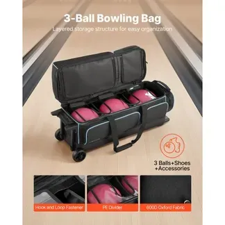 VEVOR Bowlingballtasche für 3 Bälle mit Doppelrollen & separatem Fach für Schuhe (bis US-Größe 16) & übergroßer Zubehörtasche, einziehbarer Griff lässt sich auf 105 cm ausziehen Schwarz + Blau VEVOR Bowlingballtasche für 3 Bälle mit Doppelrollen & separatem Fach für Schuhe (bis US-Größe 16) & übergroßer Zubehörtasche, einziehbarer Griff lässt sich auf 105 cm ausziehen Schwarz + Blau