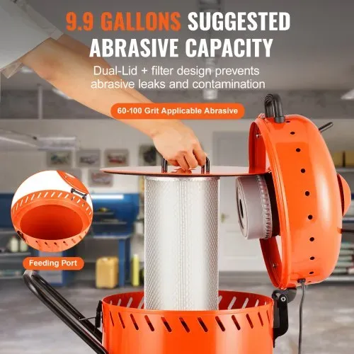 VEVOR 28 Gallonen Vakuum-Sandstrahler, staubfreier Sandstrahler mit eingebautem 1200 W Vakuumsystem zur Staubkontrolle und Strahlmittelrückführung, 60-110 PSI Hochleistungs-Strahlgerät – Bild 2