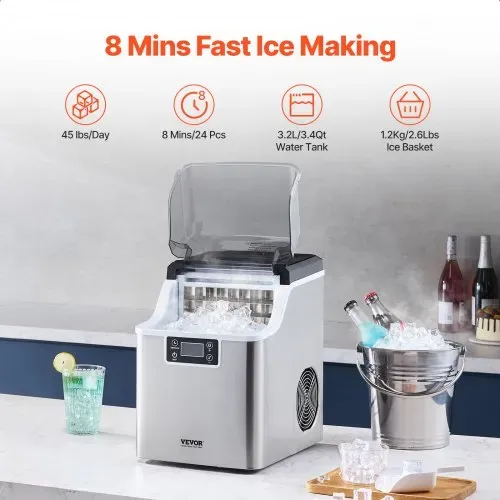 VEVOR Eiswürfelbereiter Eisbereiter Eiswürfelmaschine 24 Würfel in 15 Minuten, 20,4 kg / 24 h, tragbarer Eiswürfelbereiter mit Schaufel & Korb, Eismaschine mit 3 Größen für Küche Bar Party VEVOR Eiswürfelbereiter Eisbereiter Eiswürfelmaschine 24 Würfel in 15 Minuten, 20,4 kg / 24 h, tragbarer Eiswürfelbereiter mit Schaufel & Korb, Eismaschine mit 3 Größen für Küche Bar Party