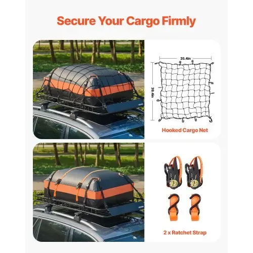 VEVOR Dachkorb Auto 1625 x 990 x 105 mm Dachträgerkorb 113,4 kg Tragkraft, Autodachkorb mit Wasserdichter Gepäcktasche Netz Ratschengurten, Gepäckkorb Geeignet für SUV Lkw Pkw, Schwarz – Bild 5