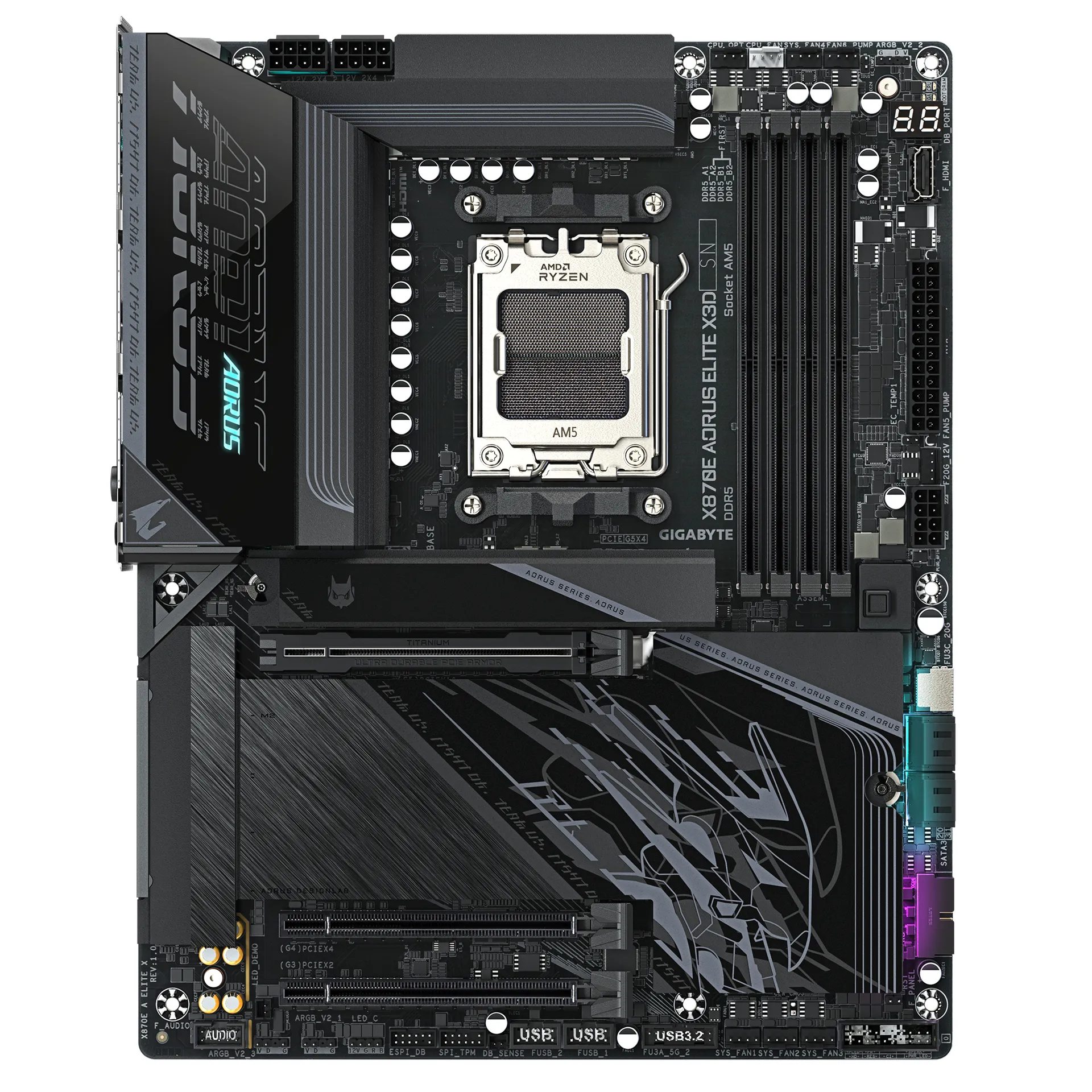 GIGABYTE X870E AORUS ELITE X3D Mainboard – Unterstützt AMD Ryzen 9000 Prozessoren, 16+2+2-Phasen Digital-VRM, bis zu 9000 Hz DDR5 (OC), 2 x PCIe 5.0 + 2 x PCIe 4.0, Wi-Fi 7, 5 GbE LAN, USB 4 – Bild 2