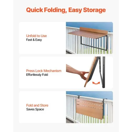 VEVOR Balkon-Hängetisch, 1000x345mm, klappbarer Balkonhängetisch, Klapptisch für Geländer im Freien, 5-stufig verstellbar, passend für Geländer von 1 bis 3,7 Zoll, Serviertisch für Terrasse und Deck – Bild 4