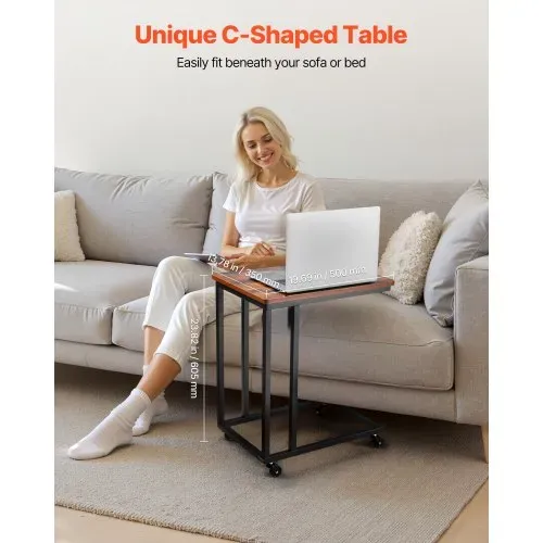 VEVOR Beistelltisch Kaffeetisch mit Metallrahmen rollbar, C-förmiger Couchtisch für Wohnzimmer Schlafzimmer Büro 500 x 350 x 605 mm TV-Tablett, Wohzimmertisch Sofatisch Braun und Schwarz VEVOR Beistelltisch Kaffeetisch mit Metallrahmen rollbar, C-förmiger Couchtisch für Wohnzimmer Schlafzimmer Büro 500 x 350 x 605 mm TV-Tablett, Wohzimmertisch Sofatisch Braun und Schwarz