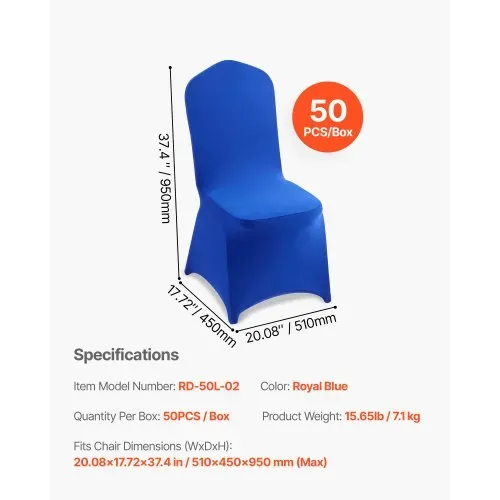 VEVOR Stuhlhussen Stuhlbezug 50 Stk. waschbarer & abnehmbarer Stuhlüberzug aus Polyester-Spandex für Hochzeitsfeiern Esszimmerbankette Restaurant, passend für Stühle (51 x 45 x 95 cm) Königsblau – Bild 6