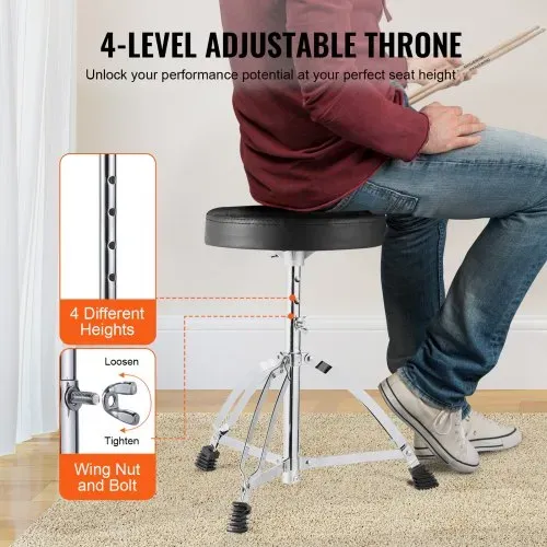 VEVOR Schlagzeug, 5-teilig, Drum in voller Größe mit Bass-/Tom-Drums, Snare, Standtrommel, verstellbaren Thronständern, Becken, Hi-Hat-Pedal und Drumsticks, Anfänger-Schlagzeug, Silber – Bild 4