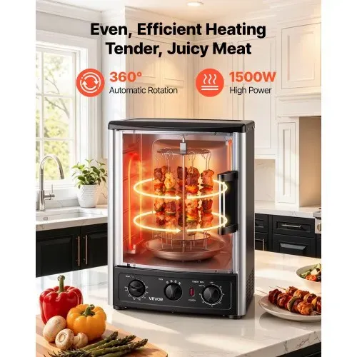 VEVOR Vertikaler Dönergrill 22 L 1500 W Gyrosgrill Kebabgrill Shawarma für Familien und Kleine Treffen, 0-240 °C, 0-60 Min Timer, mit Drehspieß, Grillrost, Fettauffangblech sowie Krümelschale VEVOR Vertikaler Dönergrill 22 L 1500 W Gyrosgrill Kebabgrill Shawarma für Familien und Kleine Treffen, 0-240 °C, 0-60 Min Timer, mit Drehspieß, Grillrost, Fettauffangblech sowie Krümelschale