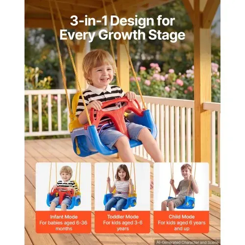 VEVOR 3-in-1 Babyschaukelsitz Tragkraft 136 kg Kinderschaukel Rot/Gelb/Blau, für Spielplätze Indoor & Outdoor, mit Verstellbaren Seilen & Karabinerhaken, für Kinder ab 6 Monaten, CE-& CPC-Zertifiziert VEVOR 3-in-1 Babyschaukelsitz Tragkraft 136 kg Kinderschaukel Rot/Gelb/Blau, für Spielplätze Indoor & Outdoor, mit Verstellbaren Seilen & Karabinerhaken, für Kinder ab 6 Monaten, CE-& CPC-Zertifiziert