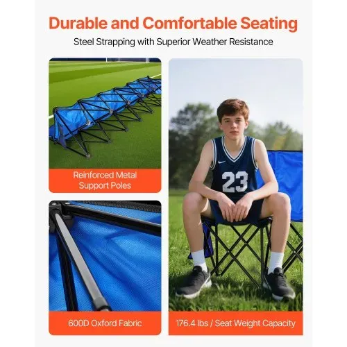 VEVOR tragbare Mannschaftsbank Sitzbank Campingbank (4 Personen) mit Seitentaschen & Tragetasche, Klappbank mit Rückenlehne, Seitenbank Seitensitzbank für Fußball Baseball Outdoor Blau – Bild 2