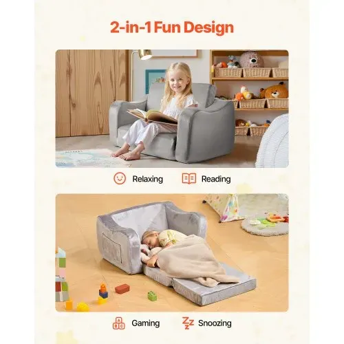 VEVOR Kindersofa Kindersessel aus 28D-Schwamm & kurzem Flor mit Armlehnen, waschbares Kindersofa, Kindercouch umwandelbares Schlafsofa Kleinkindersofa (M) für Spielzimmer Schlafzimmer Wohnzimmer Grau VEVOR Kindersofa Kindersessel aus 28D-Schwamm & kurzem Flor mit Armlehnen, waschbares Kindersofa, Kindercouch umwandelbares Schlafsofa Kleinkindersofa (M) für Spielzimmer Schlafzimmer Wohnzimmer Grau