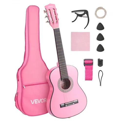 VEVOR Konzertgitarre, 780 mm Holz-Klassikgitarren-Starter-Set für Anfänger, mit Nylonsaiten, Gigbag, Gurt, Stimmgerät, zusätzlichen Saiten, Plektren, Kapodaster, Linde, für Einsteiger, Studenten, Pink VEVOR Konzertgitarre, 780 mm Holz-Klassikgitarren-Starter-Set für Anfänger, mit Nylonsaiten, Gigbag, Gurt, Stimmgerät, zusätzlichen Saiten, Plektren, Kapodaster, Linde, für Einsteiger, Studenten, Pink