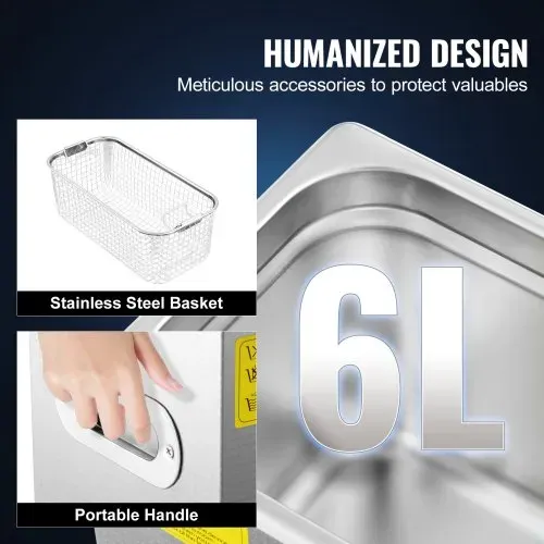 VEVOR Ultraschallreiniger Ultraschall Reiniger 6L Ultrasonic Cleaner Ultraschallreinigungsgerät Edelstahl mit Digitaler Anzeige für Schmuck Brillen und Zähne – Bild 3