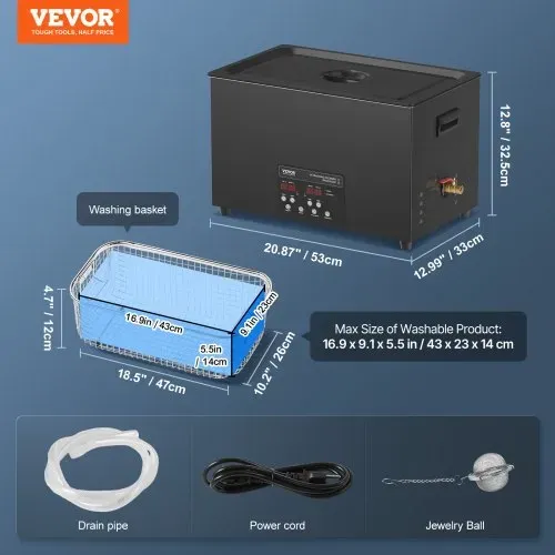 VEVOR Ultraschallreiniger 600 W digitales Ultraschallreinigungsgerät 30 L mit verbesserter Entgasung & Schonmodus, 40 kHz industrieller Ultraschallreiniger mit Timer & Heizung für Schmuckwerkzeuge – Bild 6