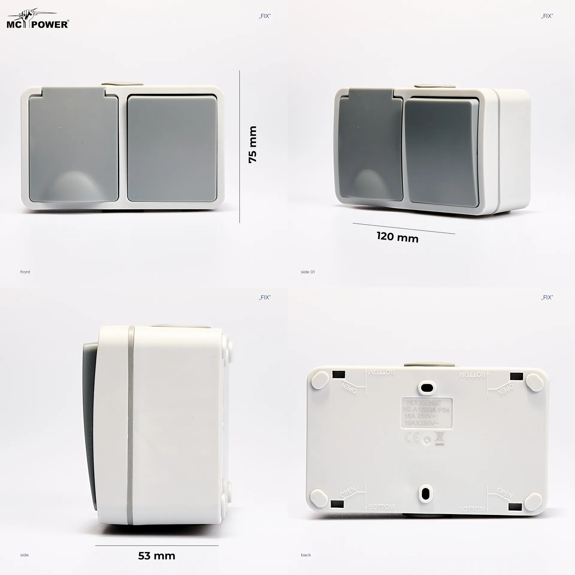 Feuchtraum Kombi-Dose McPower ''Fix'',Schalter+Steckdose,Steckanschluss, 250V~, AP – Bild 5