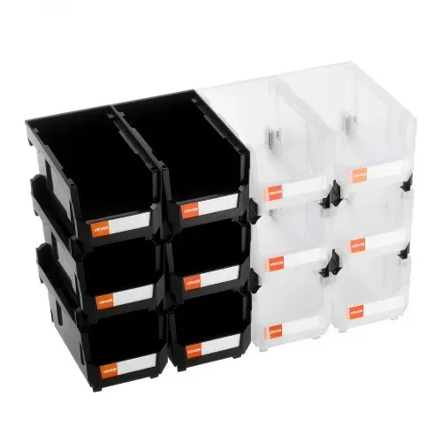 VEVOR Stapelboxen, 377 x 215 x 180 mm (12er-Pack), Sichtlagerboxen, Sichtlagerkasten zum Organisieren & Aufbewahren von Kleinteilen, Bürobedarf & anderem Zubehör, schwarz & transparent – Bild 10