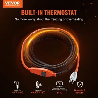 VEVOR Rohr-Heizkabel, 25 m, 23 W/m, Heizband für Rohre mit eingebautem Thermostat, Wasserrohr-Heizkabel schützt PVC-Schläuche, Metall- und Kunststoffrohre vor dem Einfrieren VEVOR Rohr-Heizkabel, 25 m, 23 W/m, Heizband für Rohre mit eingebautem Thermostat, Wasserrohr-Heizkabel schützt PVC-Schläuche, Metall- und Kunststoffrohre vor dem Einfrieren