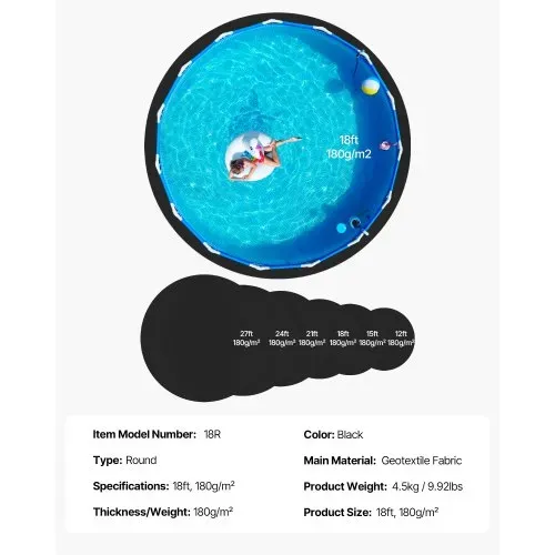 VEVOR runde Poolunterlage, 5,5 m, Bodenplane für oberirdische Schwimmbecken, extra dicke Bodenschutzplane, Poolmatte aus Geotextilmaterial, verlängert die Lebensdauer der Folie – Bild 6