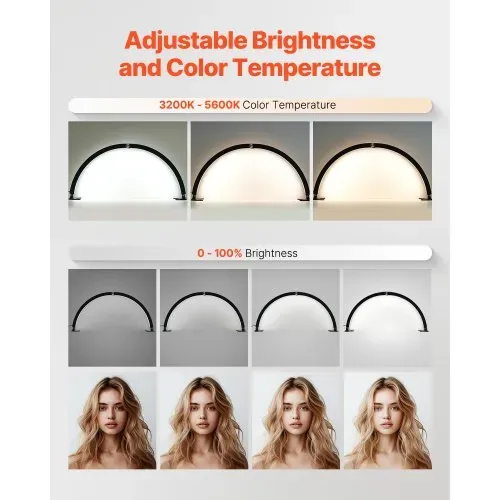 VEVOR Desktop Halbmondlicht für Nägel mit Telefonhalter (40 W 735 mm lang) Nageltechniklicht, Nageltischlampe mit einstellbarer Helligkeit, LED-Tischleuchte für Nageltechniker Wimpernverlängerung – Bild 3