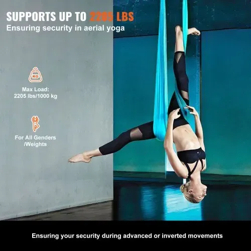 VEVOR Aerial Yoga Hängematte Set 10 x 2,8 m, Blau Aerial Yoga Swing Air Fliegen, Indoor Aerial Yoga Hammock Swing 1000 kg Max. Tragfähigkeit, inkl. Yoga-Socken & Stahlkarabiner & Alu-Drehgelenk – Bild 2