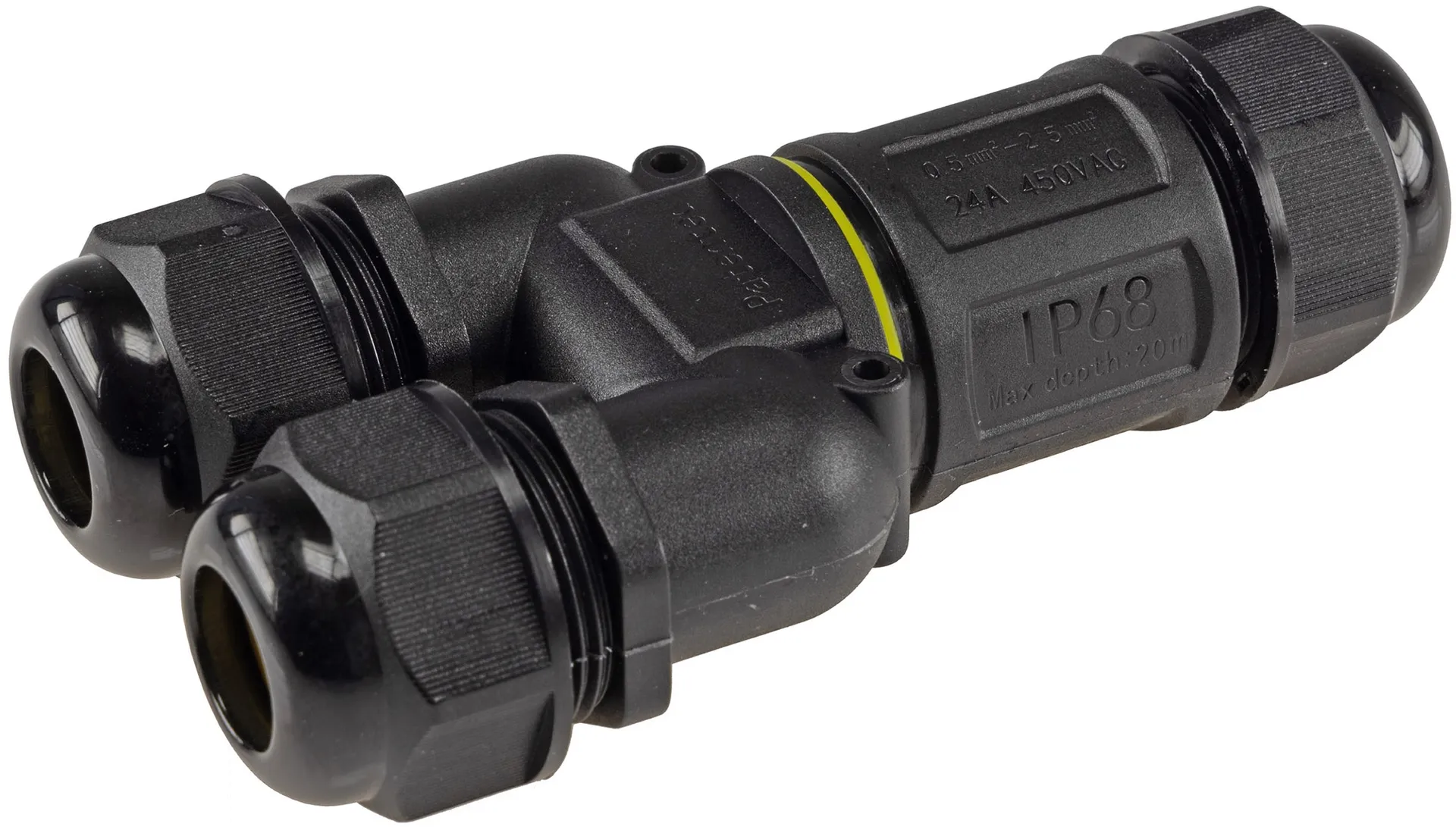 Kabelverbinder Y-Form, IP68, 450V/24A Schraubanschluss, für Kabel Ø 8-12mm Kabelverbinder Y-Form, IP68, 450V/24A Schraubanschluss, für Kabel Ø 8-12mm