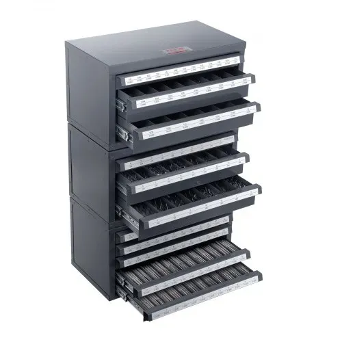 VEVOR Bohrer-Spenderschrank, 3-teilig, drei Schubladen für 1,6 mm bis 12,7 mm und Buchstabengrößen A bis Z, Bohrer-Organizer mit fünf Schubladen für Drahtstärken Nr. 1 bis Nr. 60, Stapelbarer Schrank VEVOR Bohrer-Spenderschrank, 3-teilig, drei Schubladen für 1,6 mm bis 12,7 mm und Buchstabengrößen A bis Z, Bohrer-Organizer mit fünf Schubladen für Drahtstärken Nr. 1 bis Nr. 60, Stapelbarer Schrank